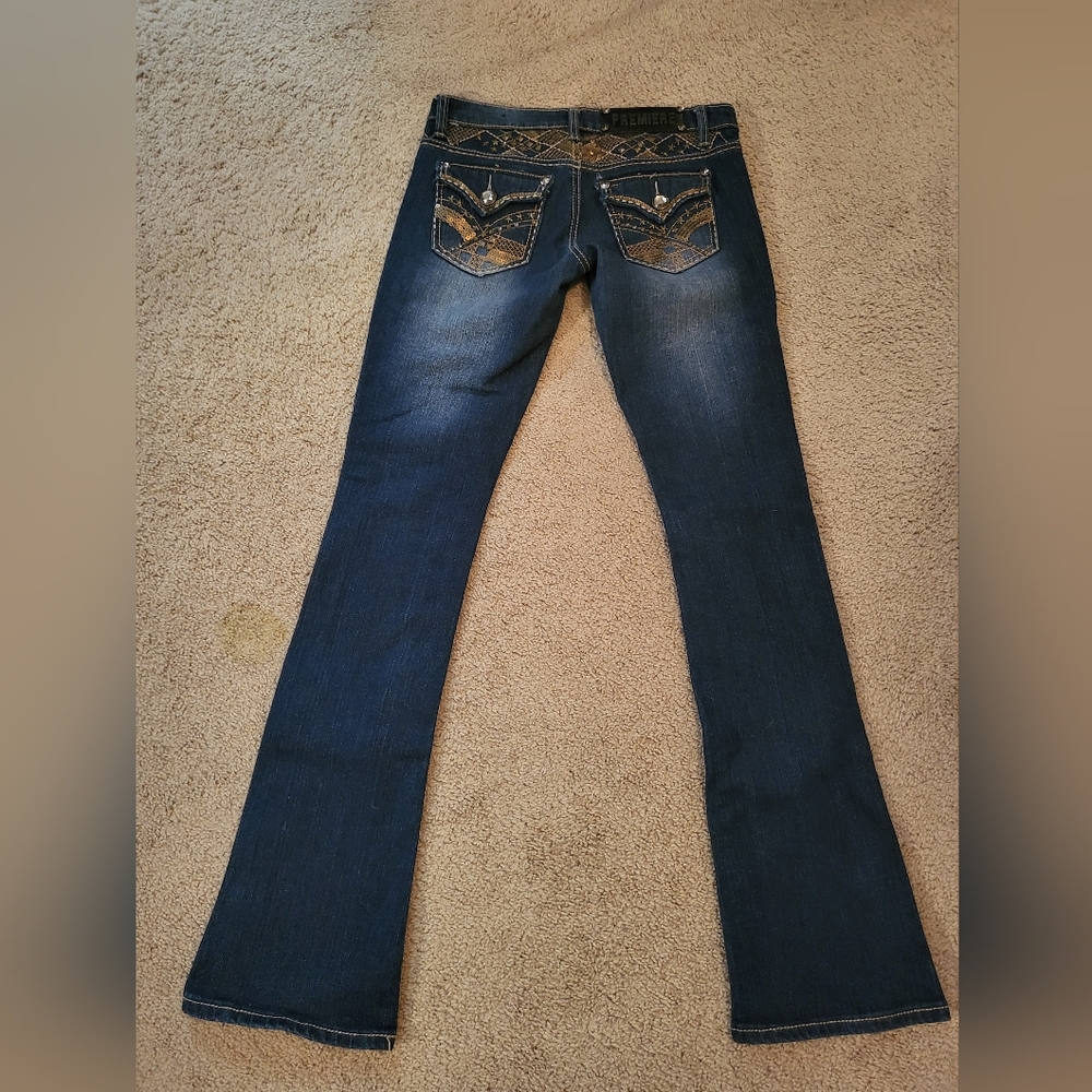 Beautiful Rue 21 Premier Slimboot Jeans With Gold Design, Size 0R. - Picture 3 of 7